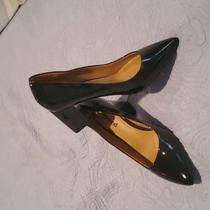 patent black block heels